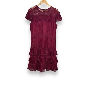 Gianni Bini Women's‎ Size 10 Ruffle Lace Dress Sandra Red Burgundy
